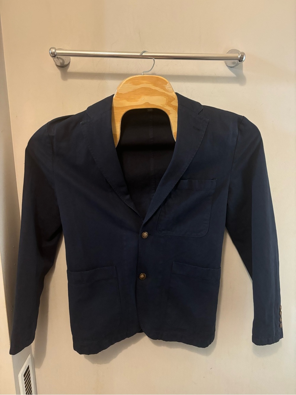 J Crew Garment Dyed Cotton Linen Chino Suit Chore Jacket Blazer Men 36 Navy Blue